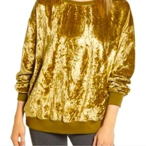 Lou & Grey LOFT Crushed Velvet chartreuse Sweatshirt XS EUC